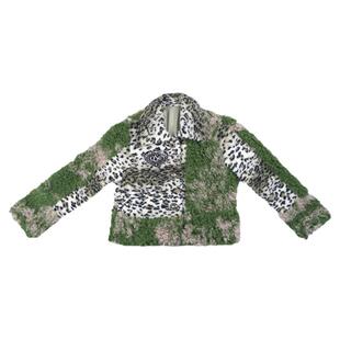 QUORRA S CHORD原创设计苔藓绿皮草西装外套豹纹羊羔绒拼接