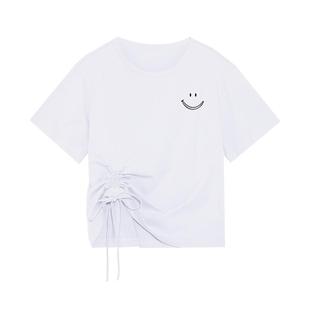 短款短袖t恤女小众设计感宽松韩版ins潮泫雅风抽绳超火高腰上衣夏