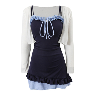 洛丽卡 泳衣微胖女孩遮肉甜心裙式连体可爱少女平角新款泡温泉