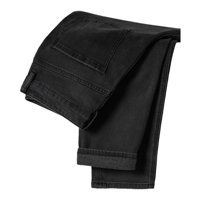 发热面料冬季款黑色磨烂工艺保暖简约休闲直筒宽松加绒牛仔裤男款