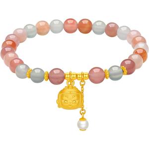 周六福黄金玛瑙手串女款5d硬金葫芦兄弟黄金镶嵌彩宝葫芦娃送礼