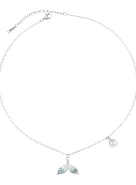 爆款时尚小清新蓝色水晶鱼尾项链