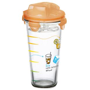 Glasslock韩国进口卡通印花玻璃杯随手情侣杯带盖果汁水杯茶杯