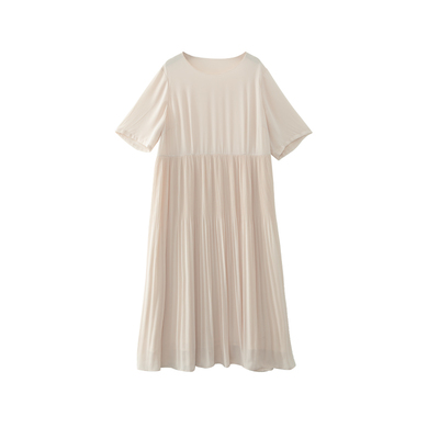 美丽客栈新款压褶清新短袖长裙夏