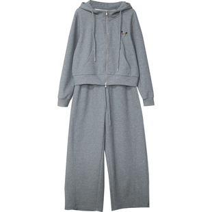 休闲连帽带闪卫衣拉链外套阔腿裤两件套女2026春季新款套装潮2629