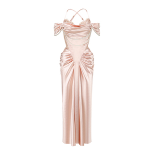 LaceMade 缪斯巴洛克 法式千金风高级重工设计缎面鱼骨吊带连衣裙