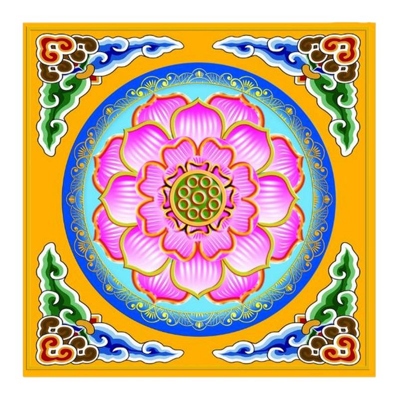 藏式佛堂背景墙纸天花祥云壁纸全屋定制寺庙莲花吊顶大型墙布壁画