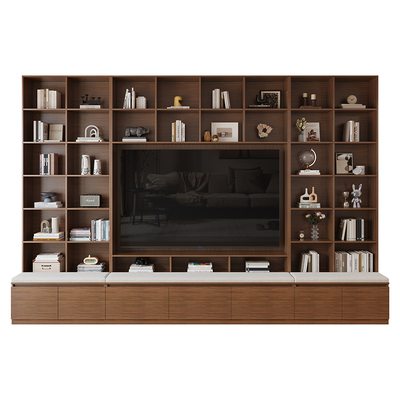 洛霖实木电视柜满墙卡座书柜一体