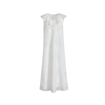 白色重工镂空蕾丝刺绣连衣裙女