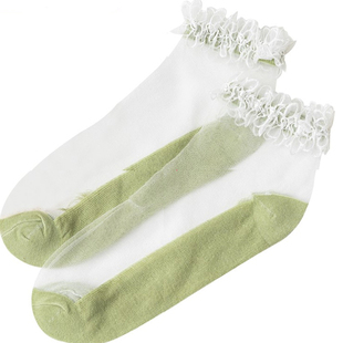 蕾丝花边袜子女夏季网纱薄款短袜浅口网红日系可爱水晶玻璃丝公主
