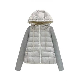 轻薄针织毛衣袖拼接羽绒服女短款假两件2025冬季新款白鸭绒外套潮