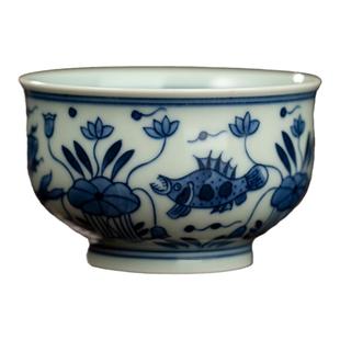 三勤堂主人杯个人专用手绘青花鱼藻纹炉式杯景德镇茶杯高端单杯