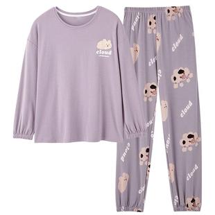 芬腾女士睡衣长袖纯棉套头春秋季韩版甜美套装大码休闲全棉家居服