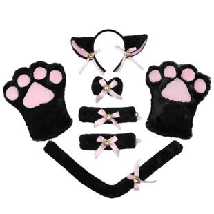 猫耳朵发箍可爱日系毛绒头饰猫爪领结兽耳兽尾猫尾cos猫咪儿童女