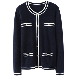 巨美！都市轻奢气质！圆领羊绒开衫女纯羊绒毛衣针织开衫外套宽松