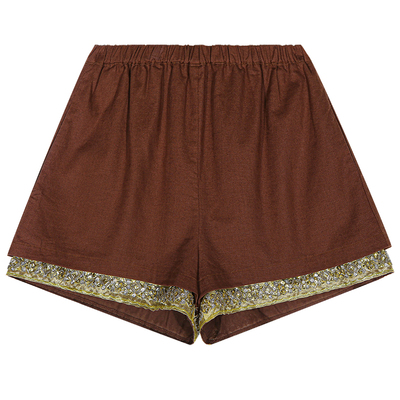 落落狷介亚麻设计感短裤女