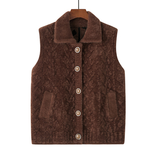 中老年女装加绒背心妈妈秋冬装仿水貂绒马甲奶奶洋气方领纯色马甲