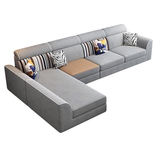 简约现代科技布艺沙发猫爪皮客厅大小户型转角雪尼尔棉麻冬夏两用