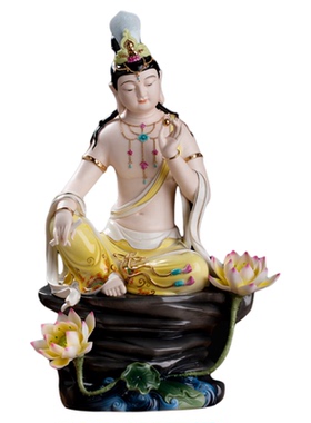 东方泥土《持经》自在观音工艺品
