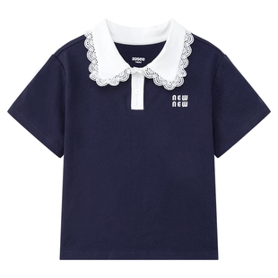 左西童装儿童polo衫女童短袖t恤2026新款女孩大童夏季学院风短款