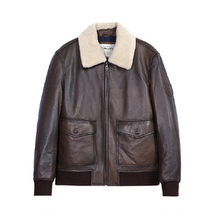 MCS男装源自万宝路秋冬新款可脱卸翻毛领羽绒皮衣休闲复古夹克男