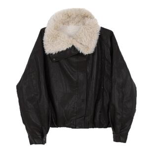 记忆的起点PU外套2025冬季新款毛毛领宽松夹棉夹克皮衣69AD41178