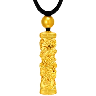 金至尊龙盘四方男士黄金吊坠盘龙柱 999足金龙柱子金项链男款礼物