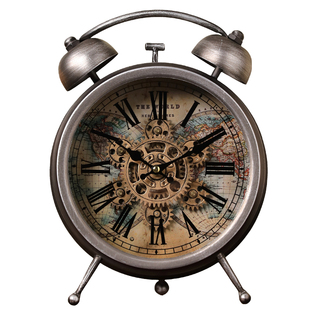 复古齿轮机械时钟座钟客厅新款美式摆钟台式闹钟老式发条钟表摆件