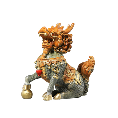 大明铜匠麒麟摆件一对镇宅家居客厅玄关办公室装饰品开业乔迁礼品