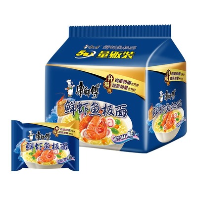 康师傅方便面经典五连包鲜虾鱼板面混合口味红烧速食泡面袋装批发