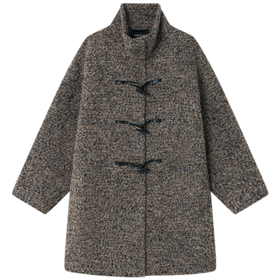 HaloLuu灰色牛角扣羊毛大衣