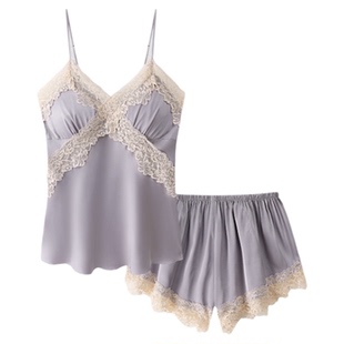维多利亚多培尔性感冰丝睡衣女夏天吊带睡衣带胸垫丝绸家居服套装