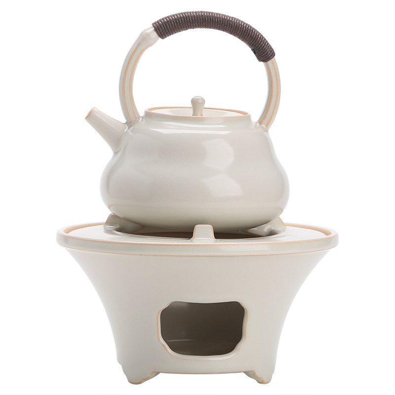 苏打釉提梁壶酒精煮茶炉套装