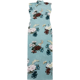 茉茉旗袍 小连袖半开襟长款 复古日常印花棉绸旗袍 软玉