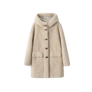 美力城羊羔毛保暖加厚中长款连帽鹅绒服外套新款时尚高端羽绒服