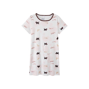 GOSO香蜜闺秀睡裙女夏季新款舒适牛奶丝短袖睡衣可外穿宽松显瘦