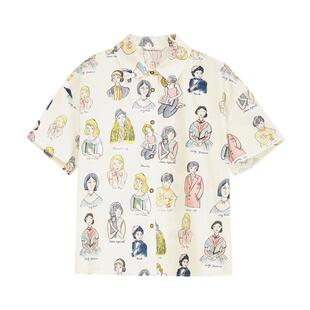 紫涵复古印花短袖衬衫女森系夏季新款文艺简约满印上衣度假ins风