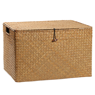 大容量储物箱草编藤编收纳盒子杂物玩具零食家用收纳筐有盖收纳箱