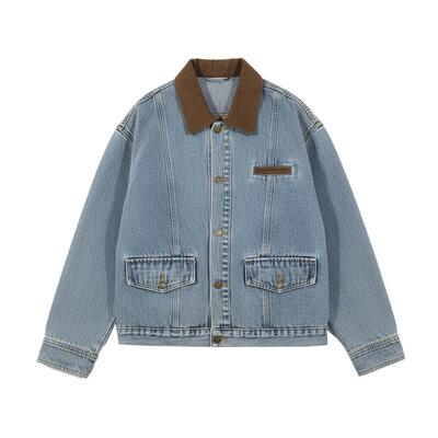 百家好美式撞色拼接牛仔外套女