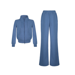 大婷婷 冬季新款休闲卫衣加绒立领拉链外套卫裤两件套套装DT1787