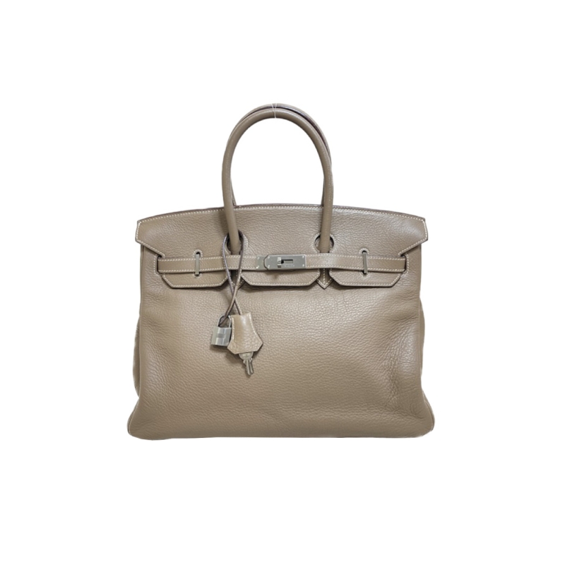 中古Hermes爱马仕女包B级9新Birkin35铂金包大象灰Togo皮手提包