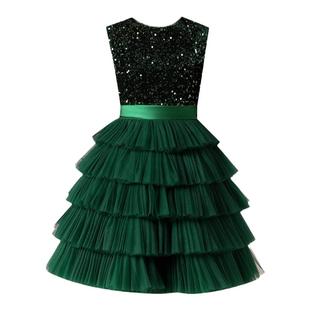 女童小提琴短款演出服儿童生日礼服绿色洋气公主蓬蓬裙乐团合唱服