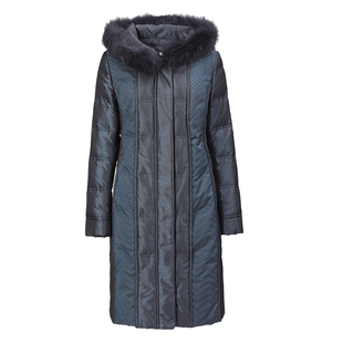 靓诺狐狸毛领连帽羽绒服女中长款妈妈装大码显瘦白鸭绒LY15441A