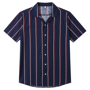 Striped Colorblock Men Casual Lapel Loose Shirt条纹休闲衬衫