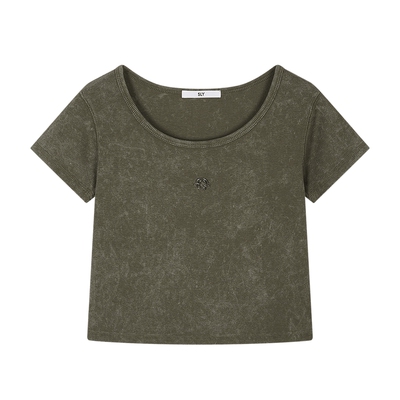 SLY 夏季新品复古金属标小巧短款圆领短袖T恤女030ISR80-3311