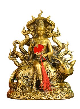 道家师傅全铜青丘九尾狐神像摆件