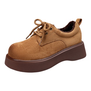 厚底系带勃肯鞋女2025年秋冬新款加绒保暖复古棉靴圆头显瘦乐福鞋