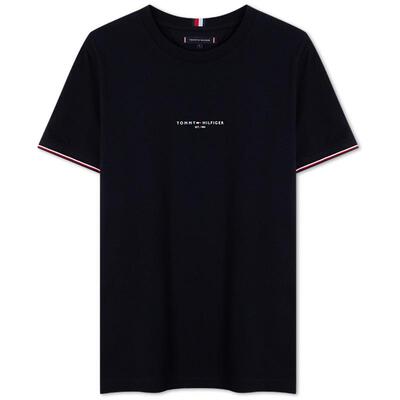 Tommy男装纯棉拼色袖口修身T恤