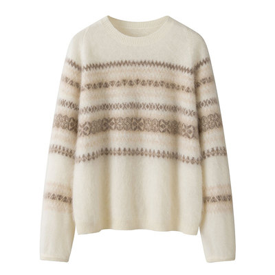 纯山羊绒女圆领拉绒保暖针织衫