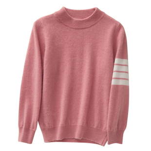 儿童半高领100纯全山羊绒衫男童中大童秋冬拼色条纹女童打底毛衣